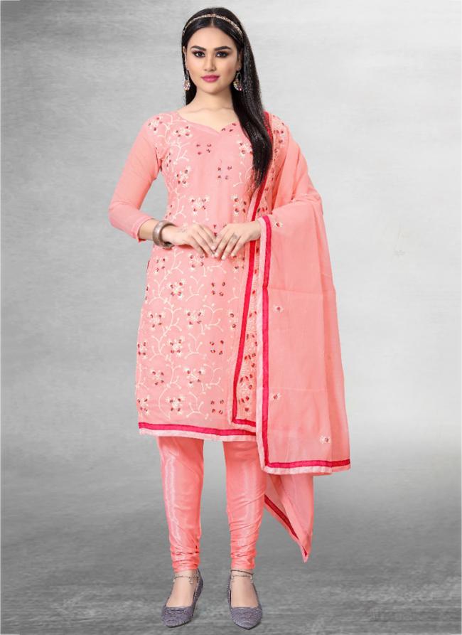 Modal Chanderi Pink Festival Wear Embroidery Work Churidar Suit